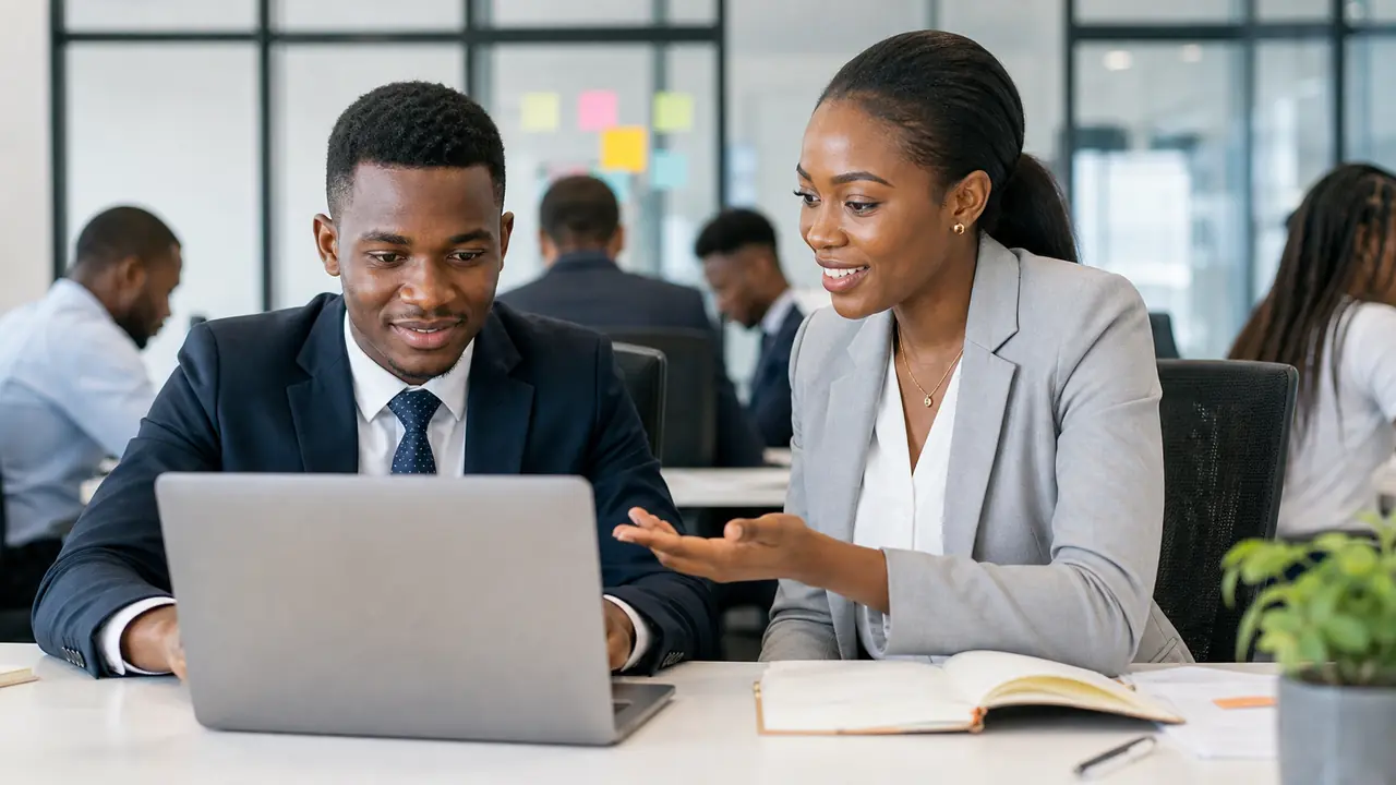 Entry-level African professional in an office development discussion